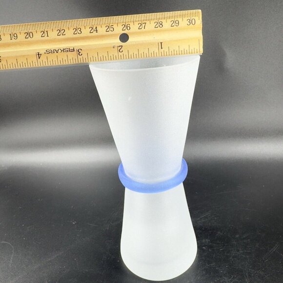 Vintage Frosted Glass Vase Vessel With Cobalt Blue Ring Glassware Vase Decor VTG - Picture 4 of 11